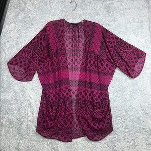 Express Women's Magenta and Black Patterned Swim Coverup